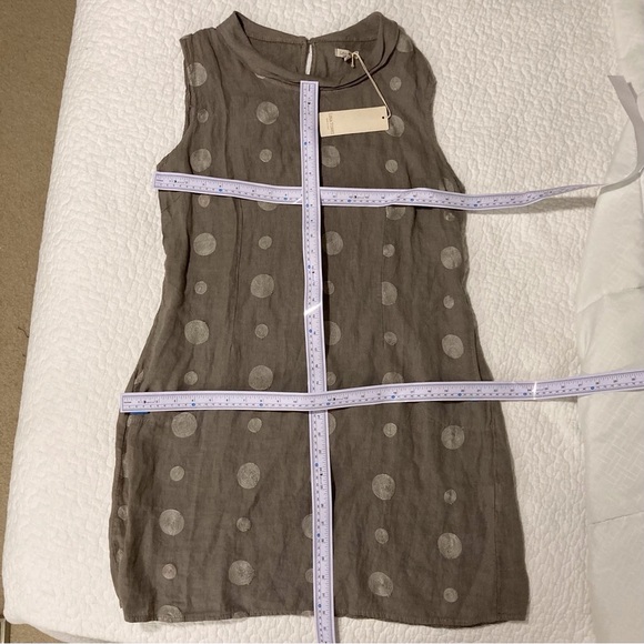 LINA TOMEI Italy 100% Italian Linen Sleeveless Embroidered Dress | Taupe | NWT - Picture 4 of 10